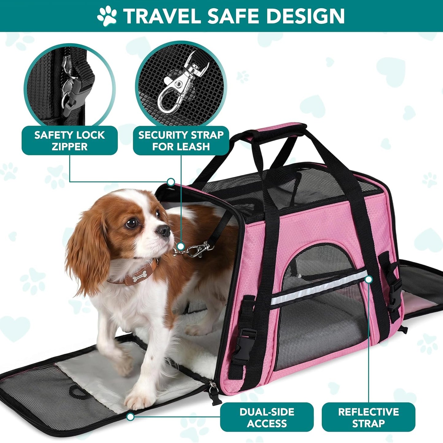 Airline Approved Pet Carrier for Cats & Small Dogs, Soft Sided TSA Travel Carrier Bag with Sherpa Bed, Breathable Mesh Ventilation, Collapsible Bowl, Fits under Seat, up to 18 Lbs, Large Pink